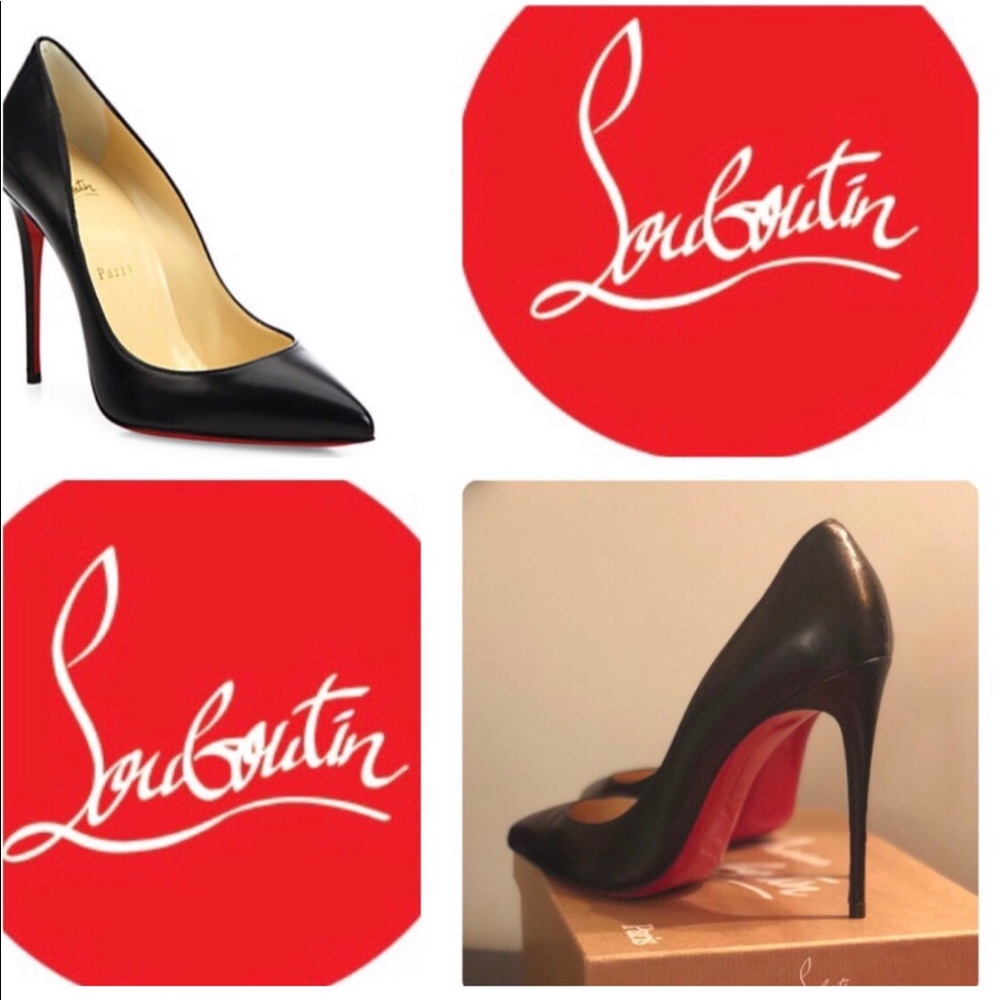 AUTHENTIC CHRISTIAN LOUBOUTIN black leather pump heel 38 8